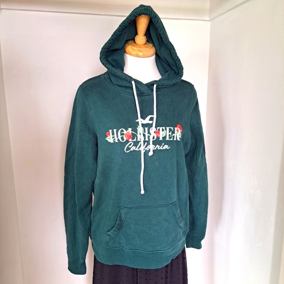 Hollister | Emerald green graphic logo pullover hoodie sweater - Picture 1 of 10